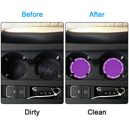 Wisdompro Bling Car Coasters, Wisdompro 2 Pack PVC Car Cup Holder Insert Coaster - Anti Slip Universal Vehicle Interior Accessories Crystal Glitter Cup Mats for Women and Men (2.75" Diameter, Purple) - Image 4