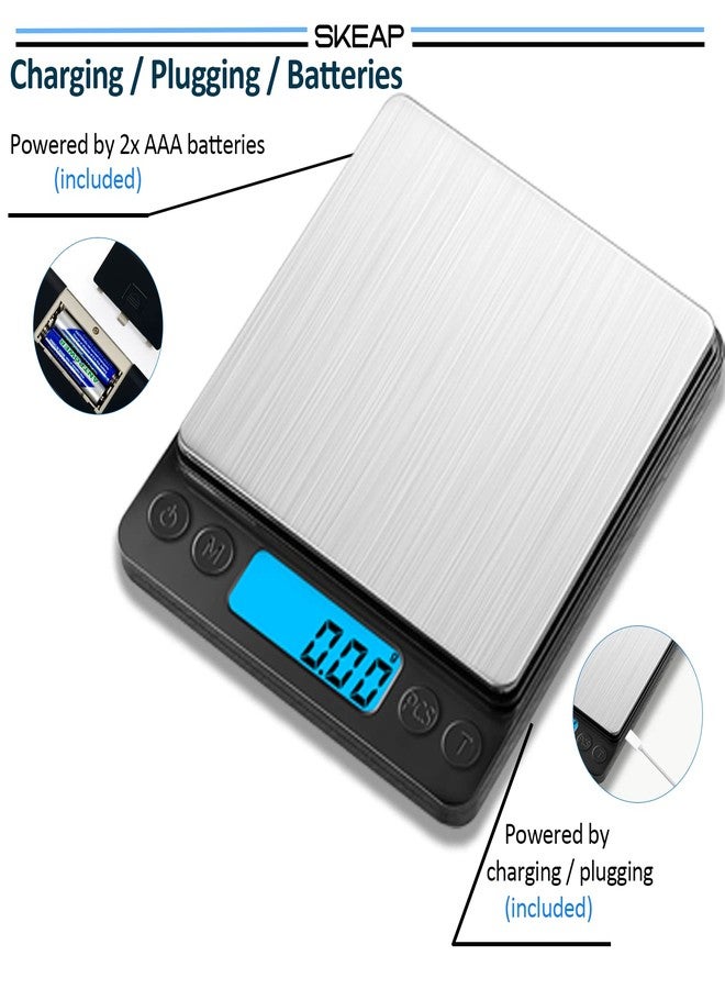 SKEAP Gram Scale 0.01g Accuracy, Food Scales Kitchen Digital Weight Grams & OZ, Jewelry Scale, High Accuracy Gram Scale, Digital Scale with Charging,Batteries and USB Cable Included - Image 5