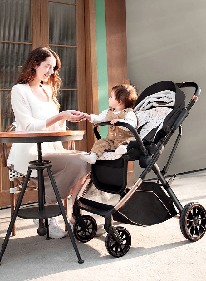 hibobi Two-Way Baby Stroller for 0-48 Months, One-Hand Folding with 5-Point Harness, High Capacity up to 22kg, Sleek Black Design - Image 3