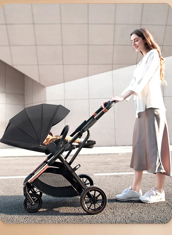 hibobi Two-Way Baby Stroller for 0-48 Months, One-Hand Folding with 5-Point Harness, High Capacity up to 22kg, Sleek Black Design - Image 5