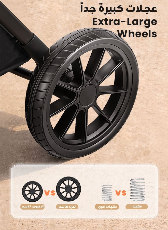 hibobi Two-Way Baby Stroller for 0-48 Months, One-Hand Folding with 5-Point Harness, High Capacity up to 22kg, Sleek Black Design - Image 5