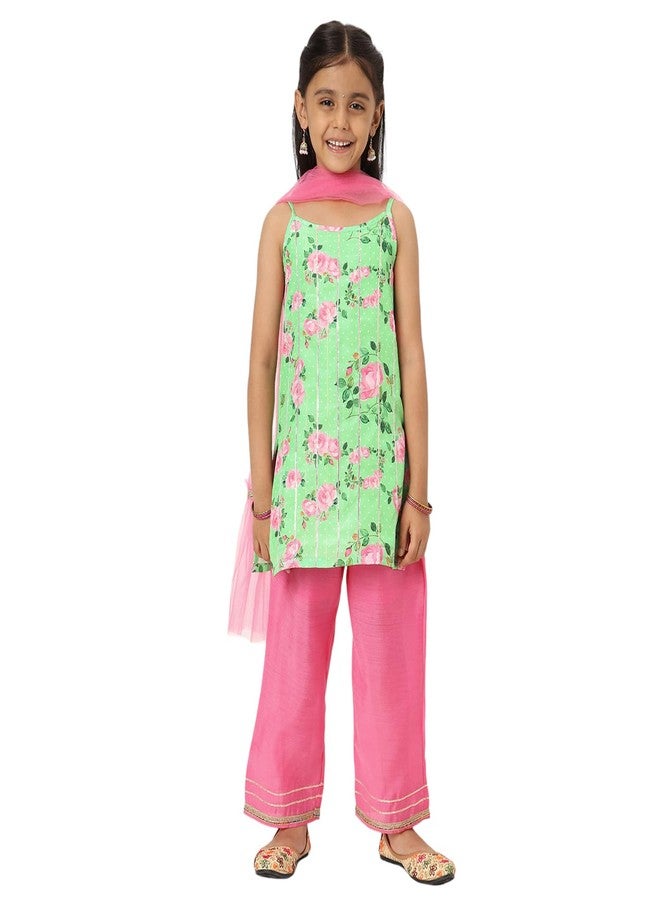 Nautinati nauti nati Girl's Polyester Ethnic (PV-009_Green-Pink - Image 1