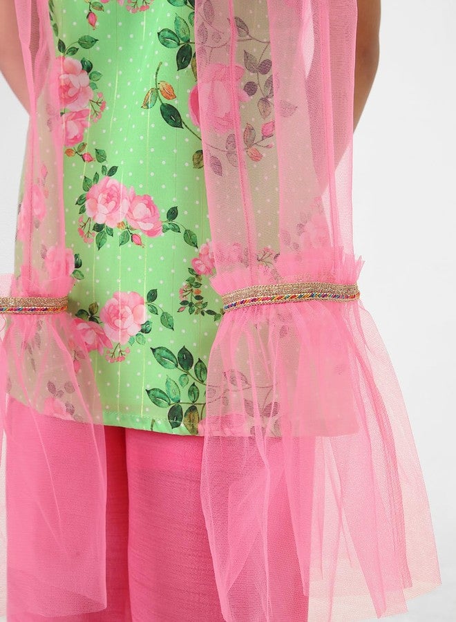 Nautinati nauti nati Girl's Polyester Ethnic (PV-009_Green-Pink - Image 4