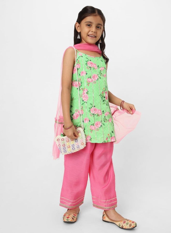 Nautinati nauti nati Girl's Polyester Ethnic (PV-009_Green-Pink - Image 3