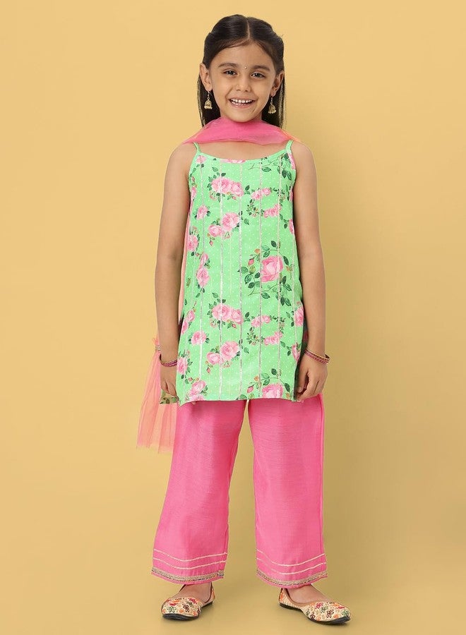 Nautinati nauti nati Girl's Polyester Ethnic (PV-009_Green-Pink - Image 2