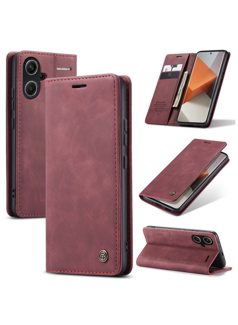 CaseMe RedMi Note 13 pro plus 5G Wallet Case Book Folding Flip Folio Case with Magnetic Kickstand Card Slots Protective Cover - Wine Red - Image 1