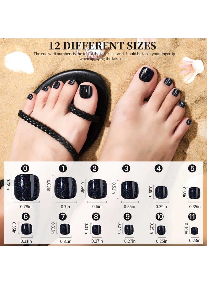FANDAMEI FANDAMEI Press on Toe Nails, 12 Colors 288PCS Press on Toenails Short Square, 4 Glitter Press on Toenails Full Cover, 6 Glossy False Toenails for Feet, 2 Press on Toenails French Tip for Nail  - Image 2