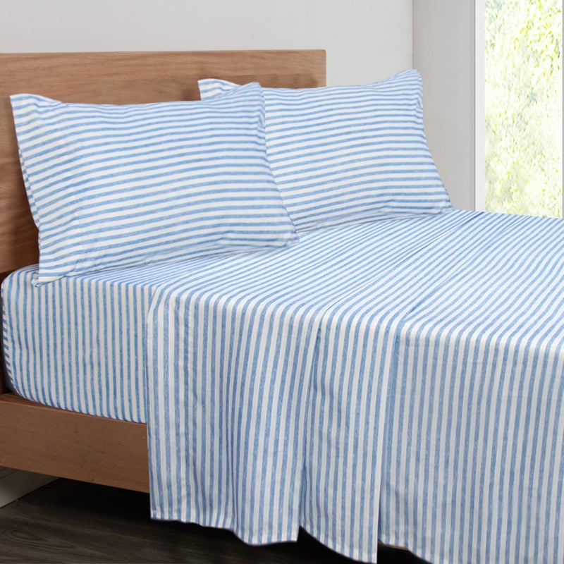 Mejoroom Striped Full Size Sheets - 1800Tc Luxury Full Sheets With 16 Inch Deep Pocket - Premium Bedding Collection - Extra Soft  Breathable  Wrinkle  Fade & Stain Resistant - 4 Piece (Blue Stripe) - Image 1