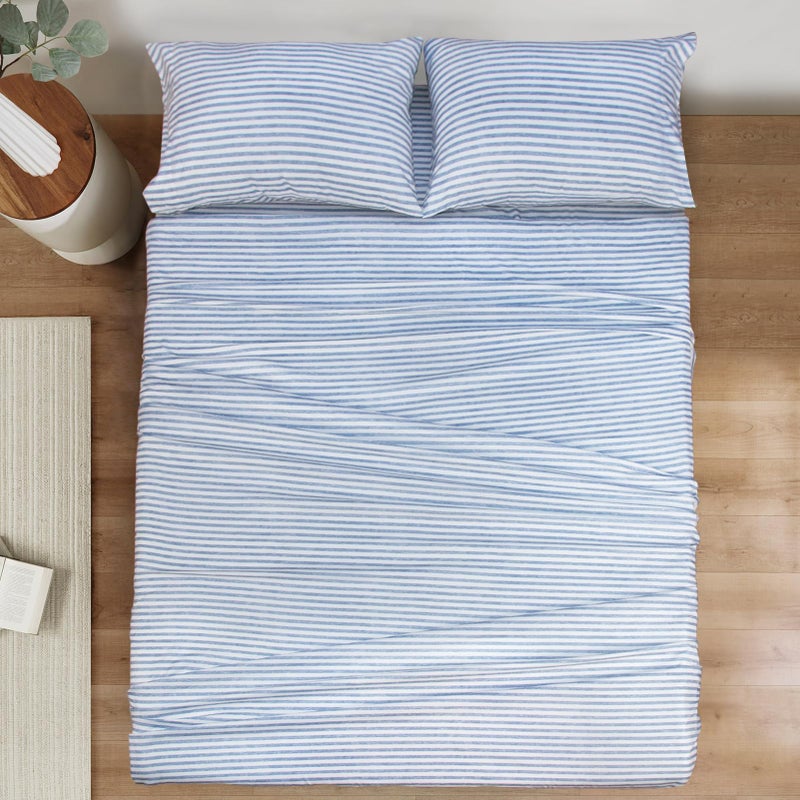 Mejoroom Striped Full Size Sheets - 1800Tc Luxury Full Sheets With 16 Inch Deep Pocket - Premium Bedding Collection - Extra Soft  Breathable  Wrinkle  Fade & Stain Resistant - 4 Piece (Blue Stripe) - Image 2