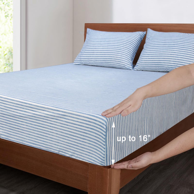 Mejoroom Striped Full Size Sheets - 1800Tc Luxury Full Sheets With 16 Inch Deep Pocket - Premium Bedding Collection - Extra Soft  Breathable  Wrinkle  Fade & Stain Resistant - 4 Piece (Blue Stripe) - Image 4