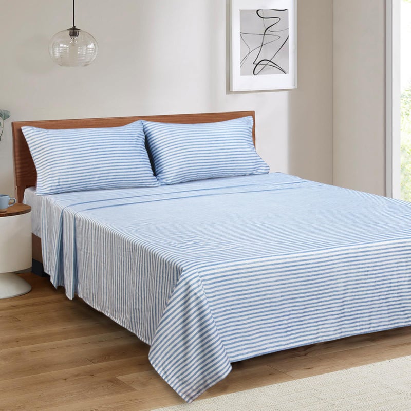 Mejoroom Striped Full Size Sheets - 1800Tc Luxury Full Sheets With 16 Inch Deep Pocket - Premium Bedding Collection - Extra Soft  Breathable  Wrinkle  Fade & Stain Resistant - 4 Piece (Blue Stripe) - Image 5