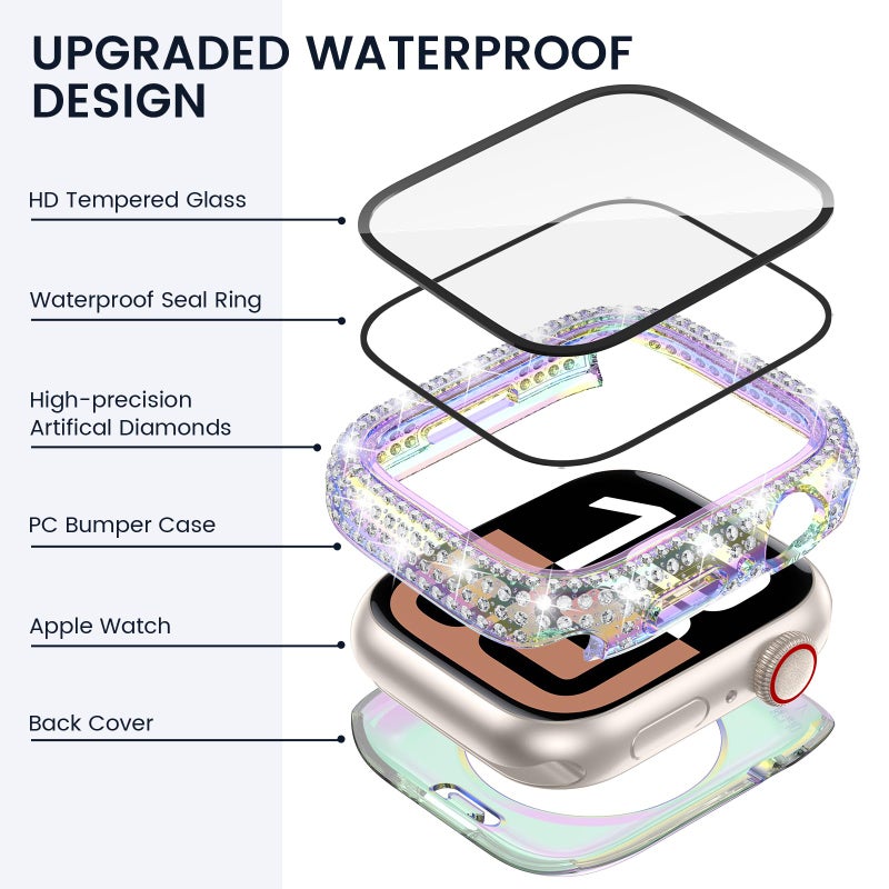 Tensea [2 in 1 for Waterproof Apple Watch Screen Protector Case Series 11/10 42mm Accessories, 360 iWatch Diamond Front Bumper with Glass Film and Back Bumper, Bling Face Cover Women, 42 mm - Image 3