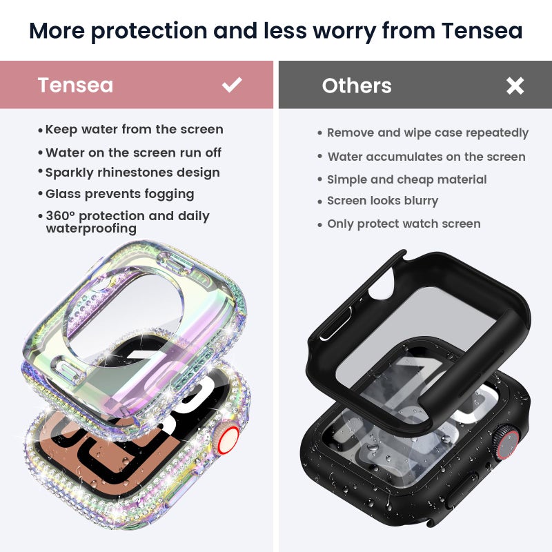 Tensea [2 in 1 for Waterproof Apple Watch Screen Protector Case Series 11/10 42mm Accessories, 360 iWatch Diamond Front Bumper with Glass Film and Back Bumper, Bling Face Cover Women, 42 mm - Image 2