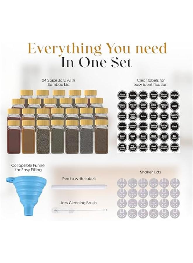 Beauenty 24 Pcs Spice Jars Set – 4 oz Glass Jars with Airtight Bamboo Lids, Labels & Shaker Lids – Kitchen Storage & Organization for Spices, Herbs, and Condiments - Image 3