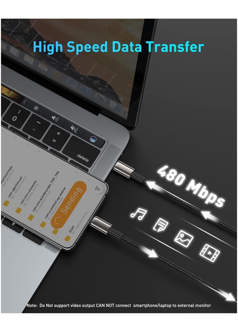 بيسوس كابل USB C بطول 1 متر، 100 وات PD 5A QC 4.0 شحن سريع كابل USB C إلى USB C كابل شاحن USB من النوع C مضفر من النايلون وسبائك الزنك لهاتف iPhone 15/Pro/Plus/Pro Max/MacBook/iPad Pro/Air/Mini/Samsung S23/S22 والمزيد - Image 5