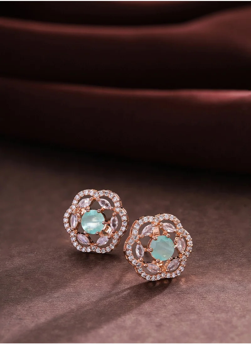 برياسي Teal Rose Contemporary Stud Earrings