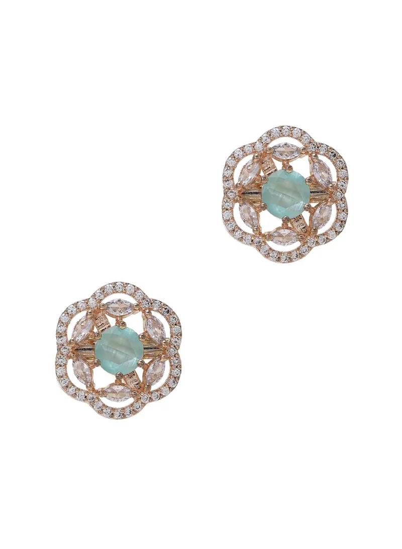 Priyaasi Teal Rose Contemporary Stud Earrings