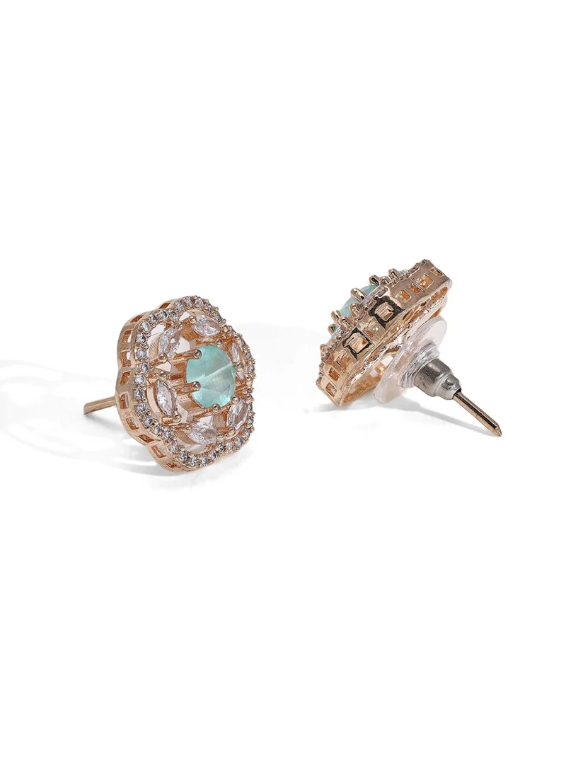 Priyaasi Teal Rose Contemporary Stud Earrings