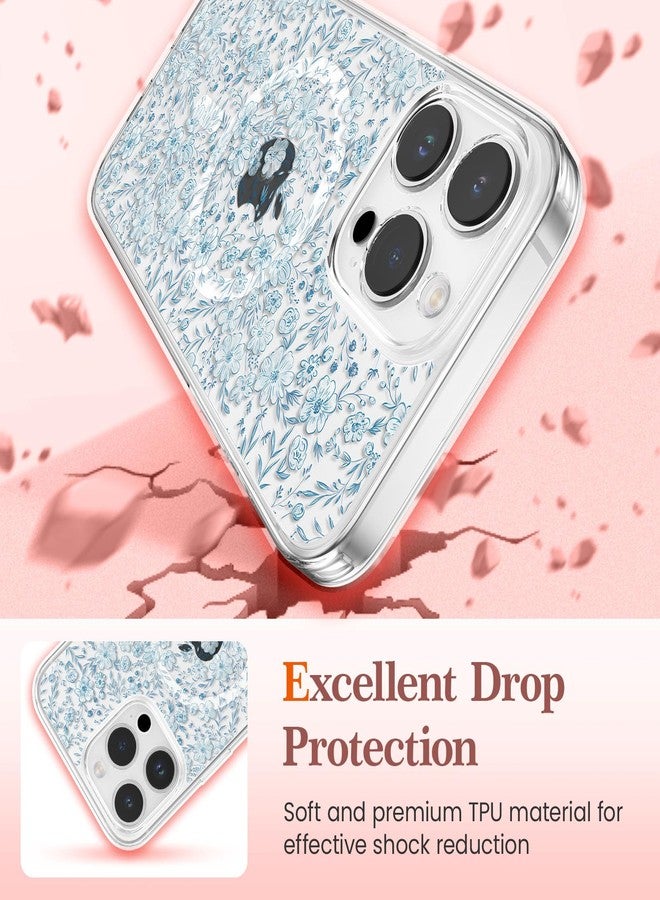 RALEAVO جراب RALEAVO لهاتف iPhone 15 Pro، [متوافق مع Magsafe] جراب حماية مغناطيسي مقاوم للصدمات بنقشة زهور، جراب سيليكون شفاف مضاد للاصفرار لهاتف iPhone 15 Pro بنقشة زهور زرقاء - Image 4