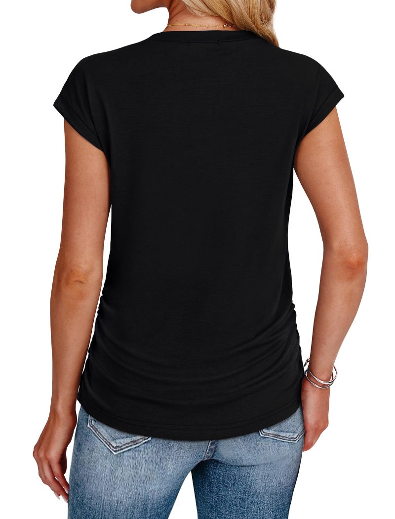 SAMPEEL Womens Tops Summer Cap Sleeve Tops Trendy Loose Fit Tshirts Dressy Casual Shirts Fashion 2026 Vacation Outfits Clothing Black L - Image 5