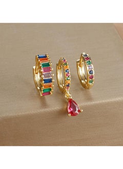 نيبمينينت European And American Light Luxury Geometric Water Drops Diamond Plated Real Gold Earrings Set 3 Piece Combination 