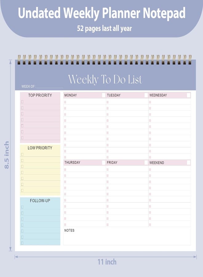 VALOME Weekly To Do List Notepad, Undated Planner with 52 Sheets (8.5''x11''), Desk Weekly Planner for Women & Man, Home School & Work (Purple) - Image 3