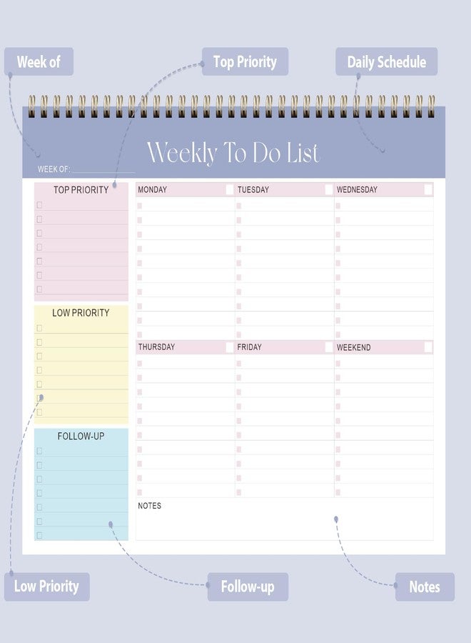 VALOME Weekly To Do List Notepad, Undated Planner with 52 Sheets (8.5''x11''), Desk Weekly Planner for Women & Man, Home School & Work (Purple) - Image 2