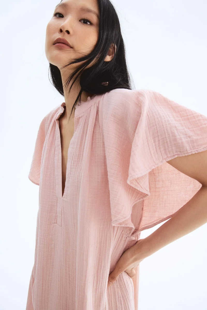 اتش اند ام فستان على شكل A من قطن موسلين