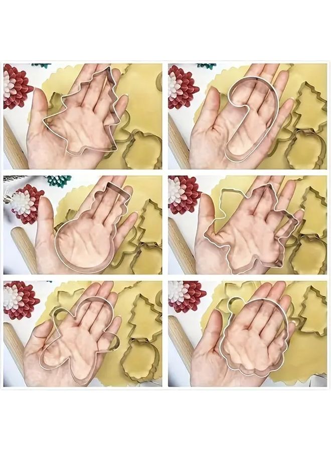 طقم قوالب كعك عيد الميلاد من 6 قطع: رجل خبز الزنجبيل، شجرة عيد الميلاد، ندفة الثلج، حلوى، وجه بابا نويل، رجل الثلج – قوالب خبز. - Image 5