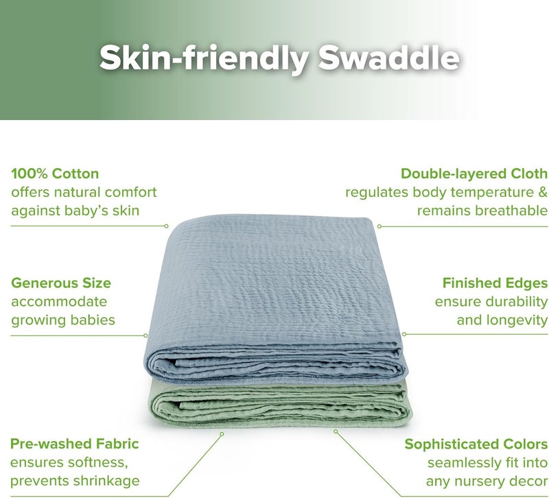 haakaa Muslin Swaddle Blankets, 2-Pack 100% Cotton Double Layer, Breathable Lightweight Receiving Blanket Wrap for Newborn Baby Boys & Girls, Baby Essentials Shower Gift,Large 47 x 47 in - Image 5