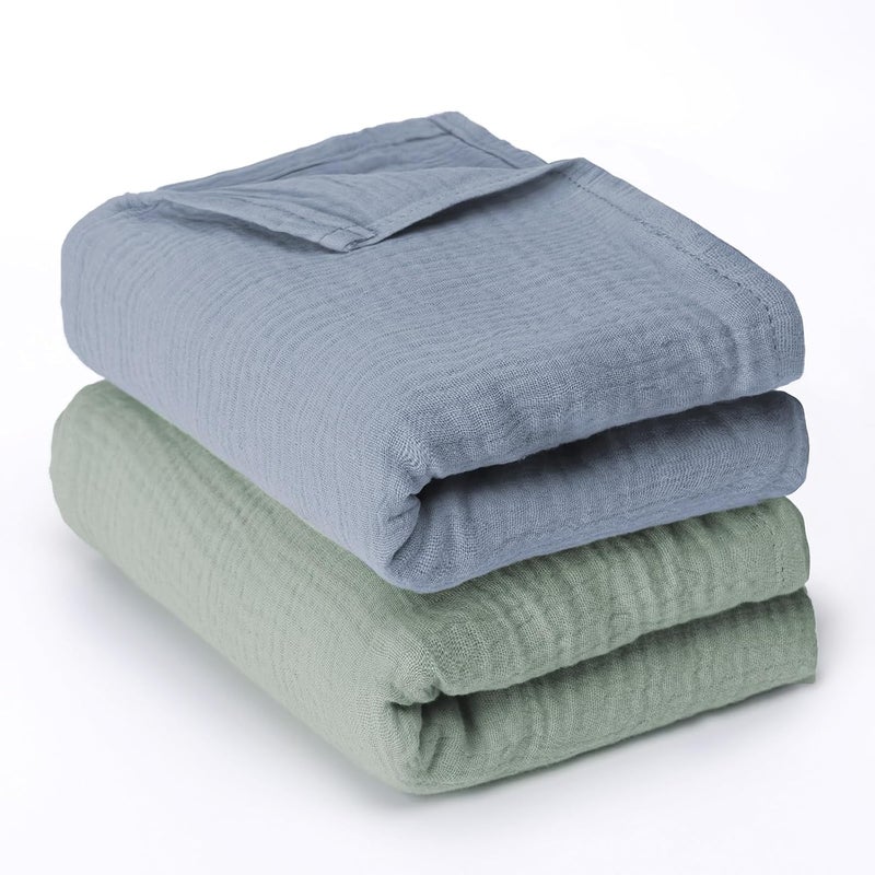 haakaa Muslin Swaddle Blankets, 2-Pack 100% Cotton Double Layer, Breathable Lightweight Receiving Blanket Wrap for Newborn Baby Boys & Girls, Baby Essentials Shower Gift,Large 47 x 47 in - Image 1