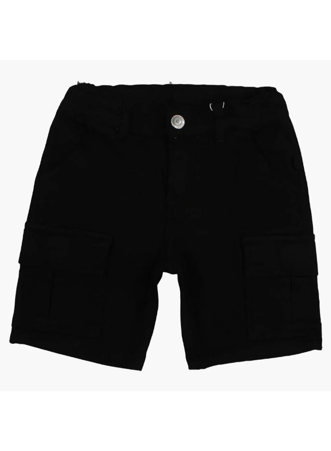 Boys Gabardine Cargo Shorts - Black - Image 1