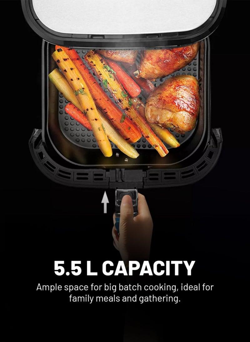 عفرا مقلاة هوائية أفرا، 1600-1800 واط، سعة 5.5 لتر، درجة حرارة قابلة للتعديل، حماية من الحرارة الزائدة، أقدام غير قابلة للانزلاق، مقبض بارد الملمس، G-MARK، ESMA، ROHS، وCB معتمدة، AF-5518AFSS، ضمان لمدة عامين - Image 5