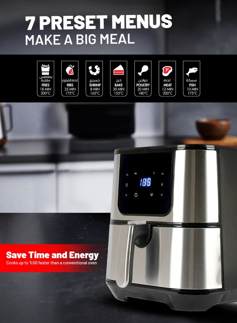 عفرا مقلاة هوائية أفرا، 1600-1800 واط، سعة 5.5 لتر، درجة حرارة قابلة للتعديل، حماية من الحرارة الزائدة، أقدام غير قابلة للانزلاق، مقبض بارد الملمس، G-MARK، ESMA، ROHS، وCB معتمدة، AF-5518AFSS، ضمان لمدة عامين - Image 2