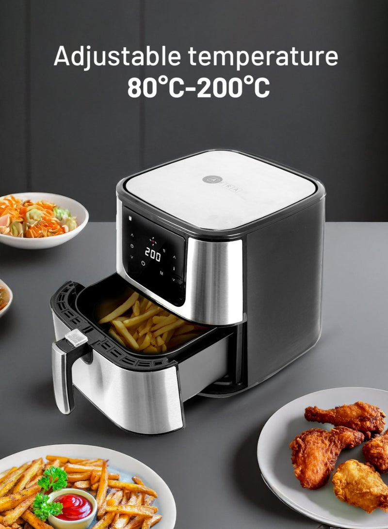 عفرا مقلاة هوائية أفرا، 1600-1800 واط، سعة 5.5 لتر، درجة حرارة قابلة للتعديل، حماية من الحرارة الزائدة، أقدام غير قابلة للانزلاق، مقبض بارد الملمس، G-MARK، ESMA، ROHS، وCB معتمدة، AF-5518AFSS، ضمان لمدة عامين - Image 4