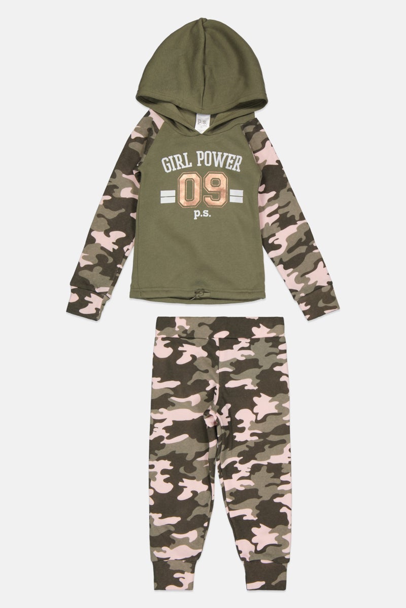 P.S from Aeropostale Kids Girl 2 Pcs Camouflage Sweatshirt And Sweatpants Sleepwear Set, Multicolor - Image 1