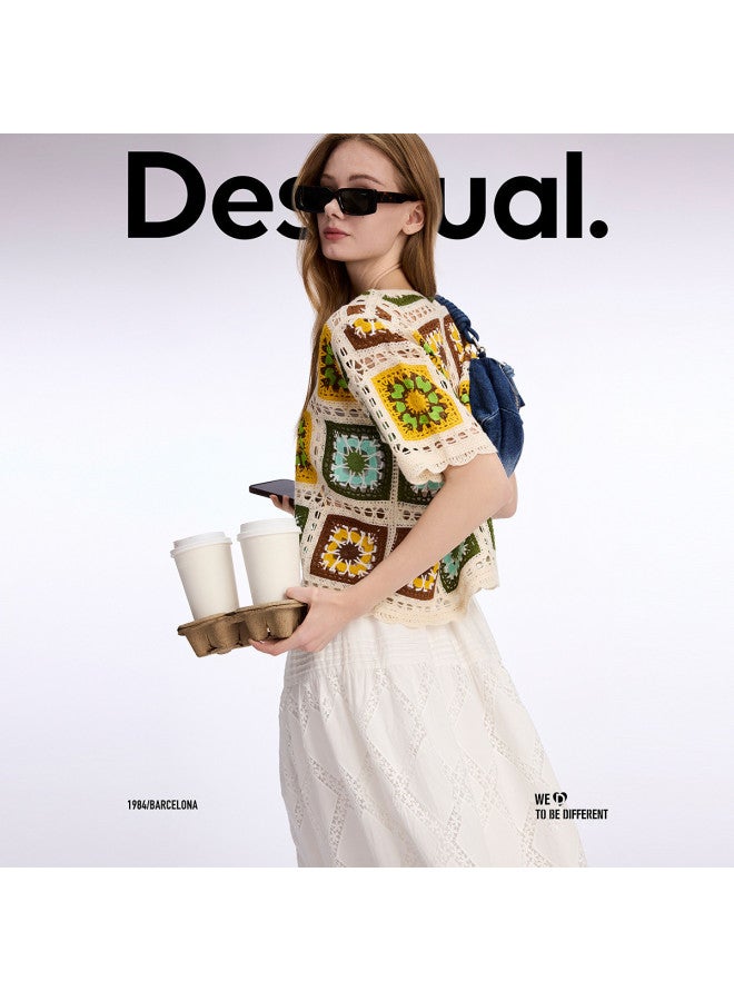 DESIGUAL loose Fit Colorful Crochet Short Sleeve Women's T-shirt - Image 2