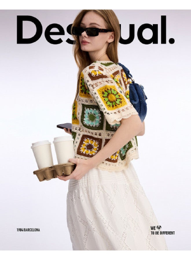 DESIGUAL loose Fit Colorful Crochet Short Sleeve Women's T-shirt - Image 1