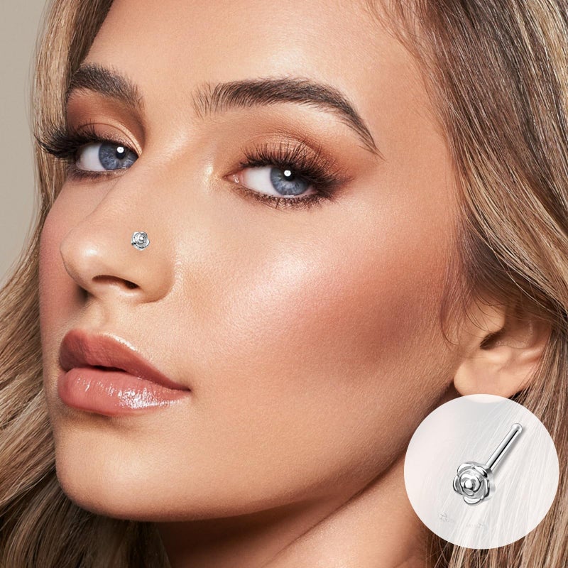 ONESING 44 Pcs 20G Nose Rings Studs for Women Nose Piercings Jewelry Surgical Stainless Steel Straight Nose Studs Moon Star Heart Butterfly Hypoallergenic Body Piercing Jewelry for Women Men - Image 4