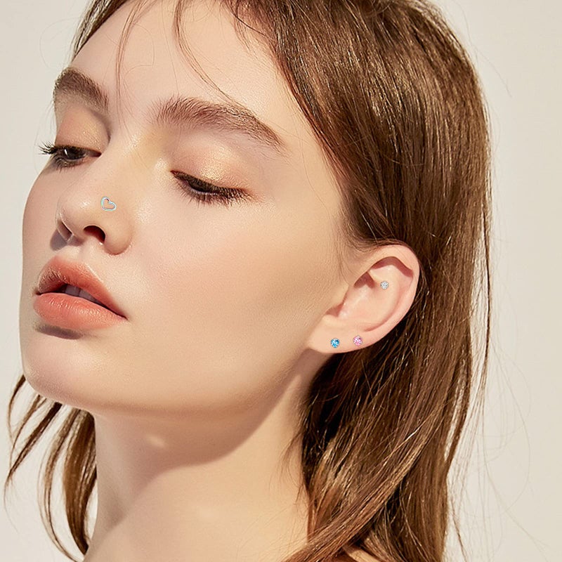 ONESING 44 Pcs 20G Nose Rings Studs for Women Nose Piercings Jewelry Surgical Stainless Steel Straight Nose Studs Moon Star Heart Butterfly Hypoallergenic Body Piercing Jewelry for Women Men - Image 5