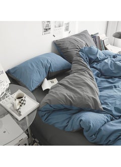 INFOSUN Duvet Cover Set Single Size 4 Pcs, Include 1 Quilt Cover 150 x 200cm & 2 Pillow Cases 48 x 74cm & 1 Bedsheet 235 x 250cm, Super Soft Quality Cotton Bedding Set, NO Comforter - Blue Grey  - Image 2