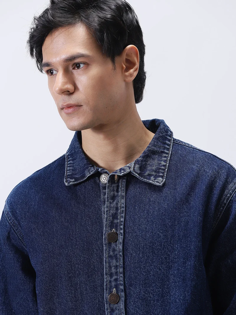 Urbano Fashion  Urbano Fashion Men's Blue Relaxed Fit Full Sleeve Utility Denim Jacket  | Best Price UAE
