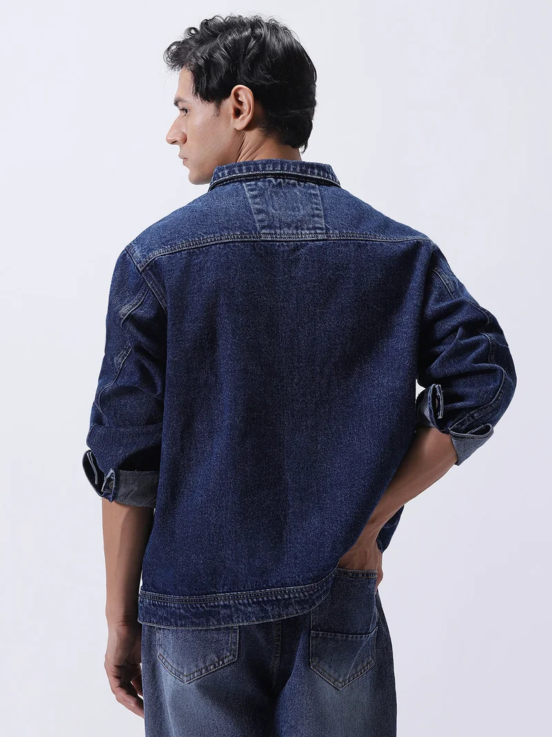 Urbano Fashion  Urbano Fashion Men's Blue Relaxed Fit Full Sleeve Utility Denim Jacket  | Best Price UAE