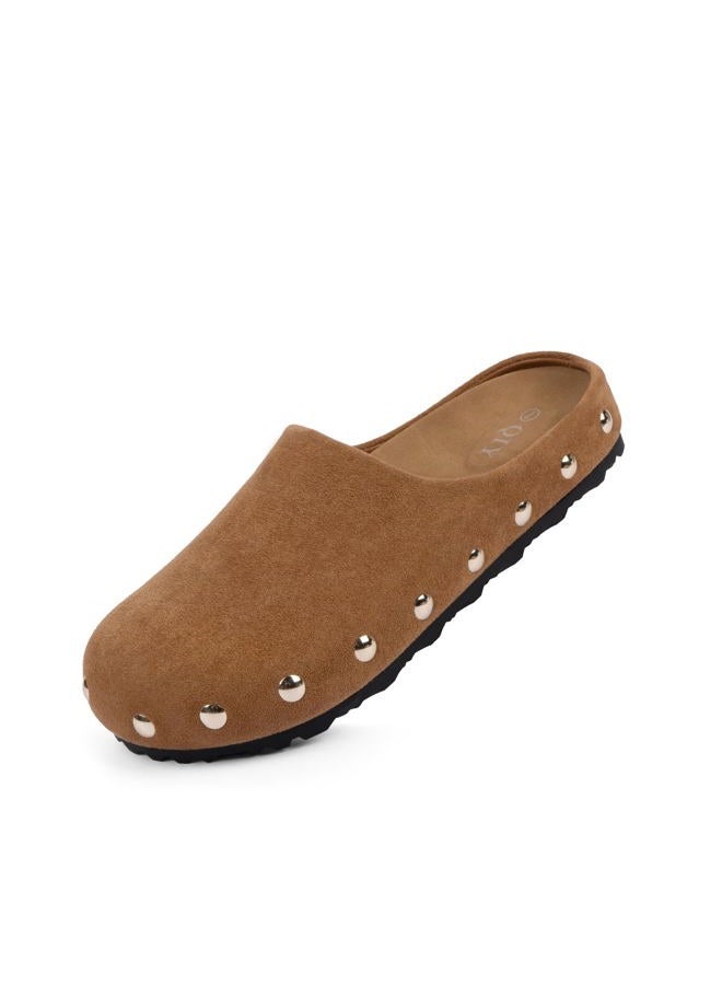 QIY Clogs for Women Slip on Faux Suede Studded Mules Comfortable Footbed Mule Potato Shoes for Women, Brown, 7.5 - Image 4