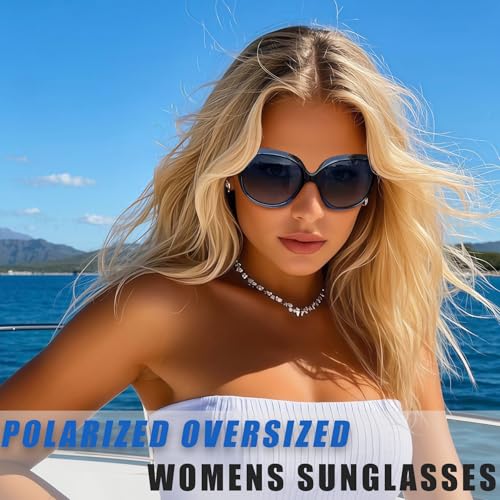 Joopin Polarized Blue Womens Sunglasses Oversized, Big Large Frame Lightweight Sun Glasses for Woman, UV Protective Ladies Wide Sunnies Shades - Image 2