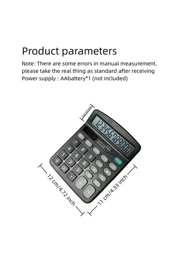 Black 12 Digit Desktop Calculator Large Display Office School Financial Tool - Image 2