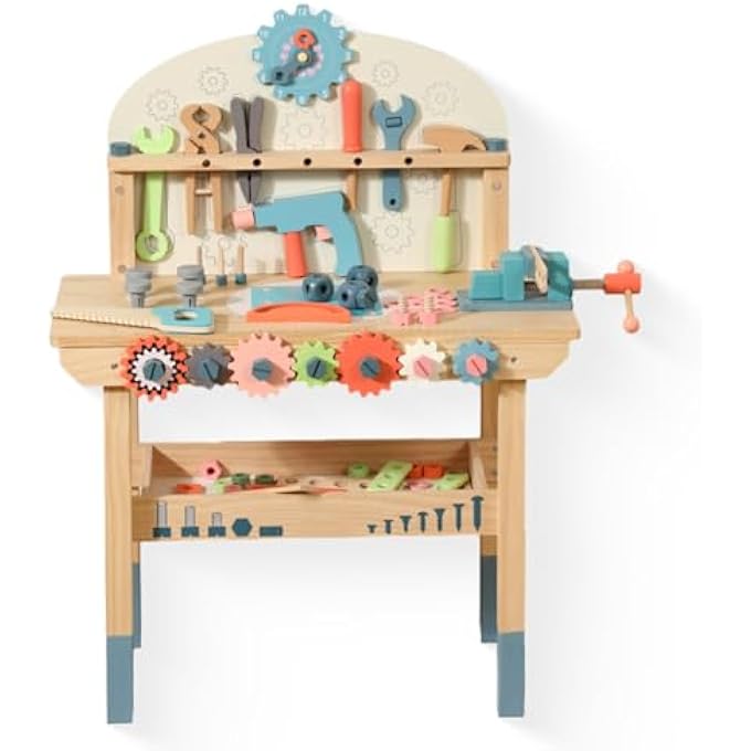 WOODEN CHILDREN'S TOOL TABLE TOY TOOL BOX CHILDREN'S WORKBENCH CHILDREN'S TOOL FROM 2 3 4 YEARS MONTESSORI TOY GIFT EDUCATIONAL GAMES TOOL CASE FOR CHILDREN (WOOD COLOUR) - Image 1