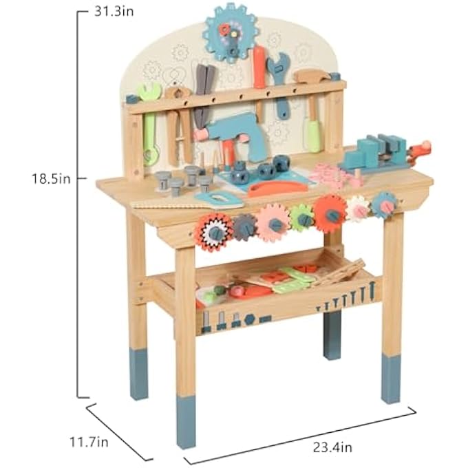 WOODEN CHILDREN'S TOOL TABLE TOY TOOL BOX CHILDREN'S WORKBENCH CHILDREN'S TOOL FROM 2 3 4 YEARS MONTESSORI TOY GIFT EDUCATIONAL GAMES TOOL CASE FOR CHILDREN (WOOD COLOUR) - Image 3