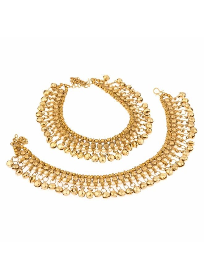 Efulgenz Indian Bridal Anklets for Women Ghungroo Anklets Bridal Jhanjara Anklet Indian Bollywood Anklet Faux Kundan Pearl Ankle Bracelets Set Bell Anklets for Women - Image 1