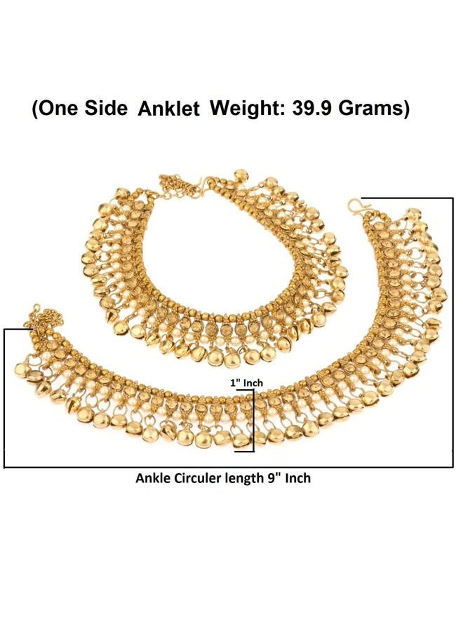 Efulgenz Indian Bridal Anklets for Women Ghungroo Anklets Bridal Jhanjara Anklet Indian Bollywood Anklet Faux Kundan Pearl Ankle Bracelets Set Bell Anklets for Women - Image 5